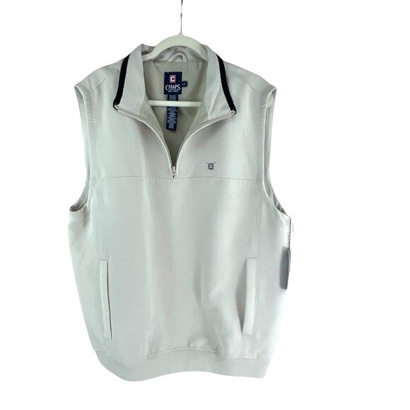 Chaps Golf Mens Lightweight Sleeveless Vest Size L Beige Rayon Blend 1/4 Zip - Picture 1 of 9